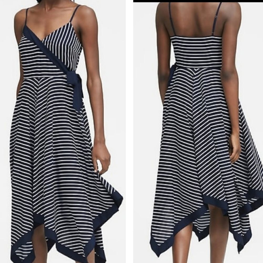 Banana Republic Blue White Striped Hankerchief Hem Dress Size 0